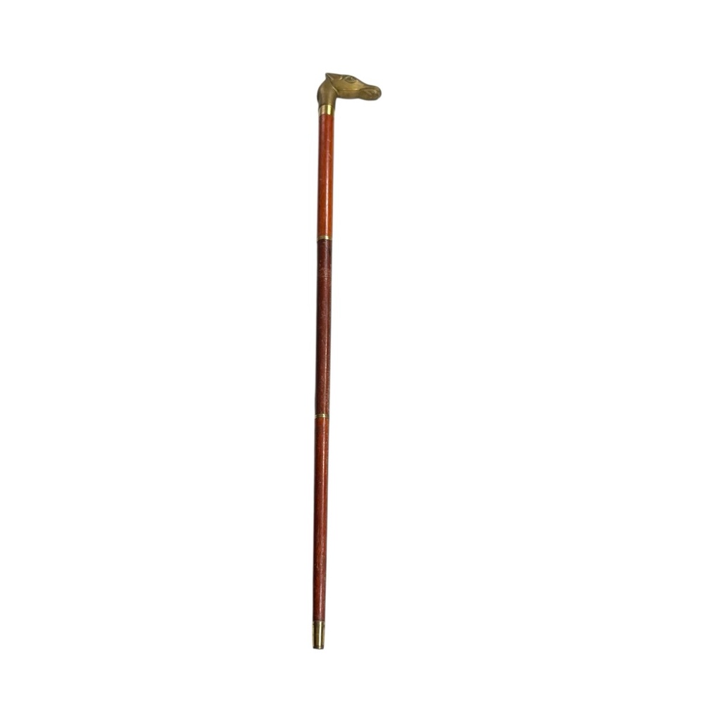 Vtg French Brass Horse Head Handle Walking Stick Cane 3 Section Wood Shaft 34” - Picture 12 of 12